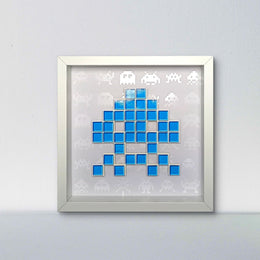 Jendell - Space invaders paper mosaïque - Bleu sur fond blanc