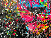 Löwengesicht auf Graffiti-Hintergrund