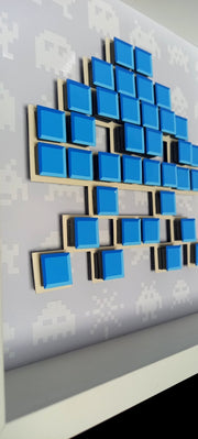 Jendell - Mosaico de papel Space Invaders - Azul sobre fundo branco