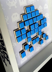 Jendell - Mosaico de papel Space Invaders - Azul sobre fundo branco