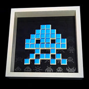 Jendell - Space invaders paper mosaïque - Bleu sur fond noir