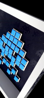 Jendell - Space invaders paper mosaïque - Bleu sur fond noir