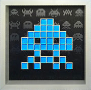 Jendell - Space invaders paper mosaïque - Bleu sur fond noir